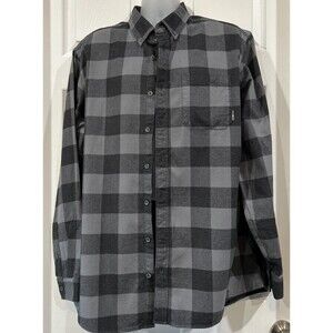 Eddie Bauer Shirt Mens TXL Tall XL Gray Black Cotton Twill Flannel Relaxed Fit